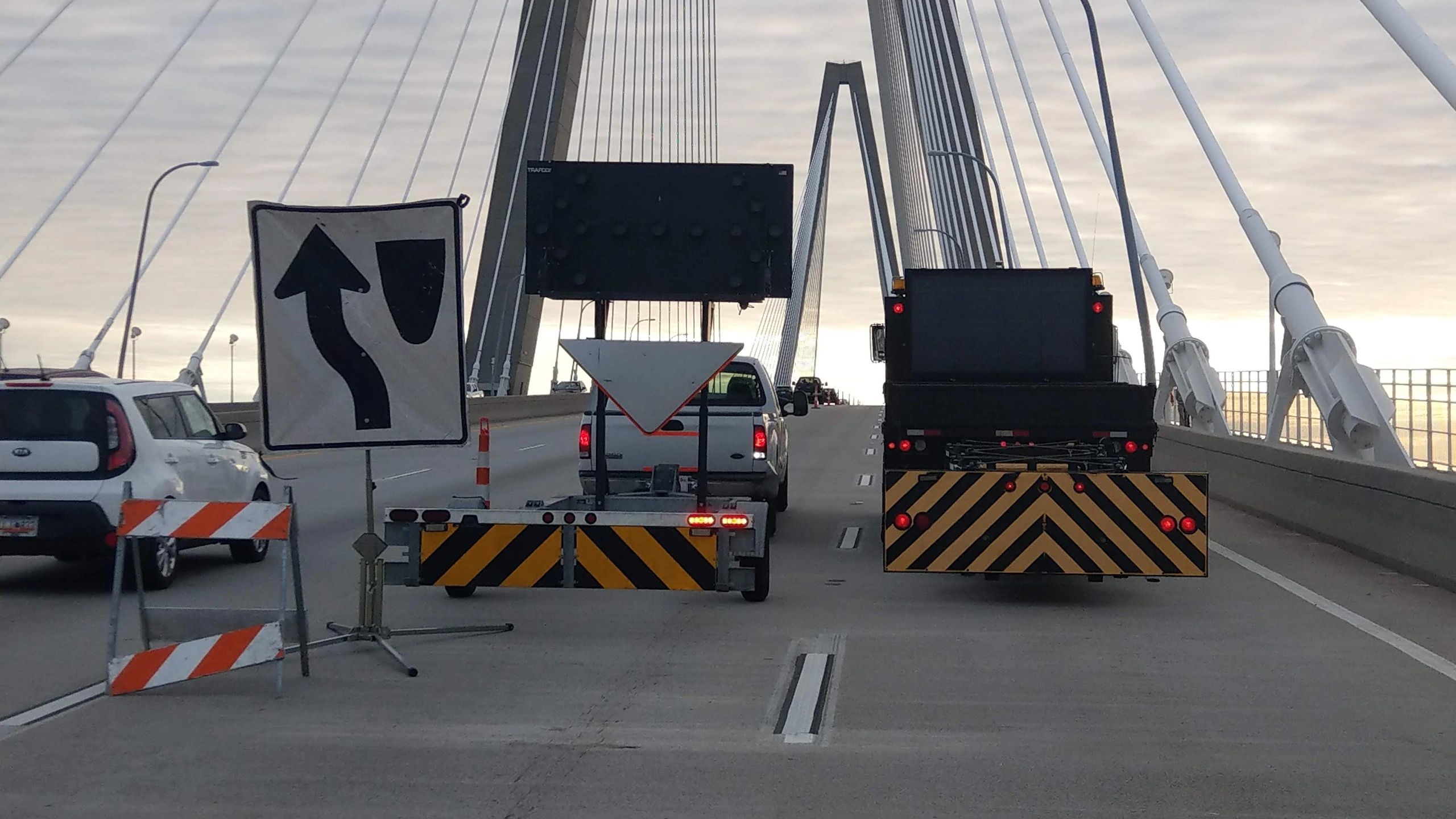 Night time highway lane closure